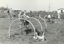 502867 Afbeelding van spelende kinderen op het klimrek in de speeltuin van het volkstuincomplex van de ...